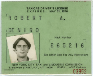 Robert De Niro’s cab driver license. In order to get into character ...
