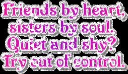 FRIENDS BY HEART SISTERS BY SOUL. QUIET AND SHY? TRY OUT OF CONTROL ...