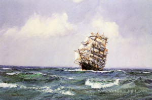 ... Ship Lightening making Landfall in Summer Weather - Montague Dawson