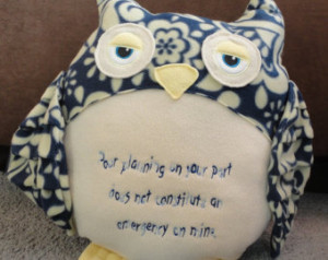 Owl Pillow Quote Quotable Fleece So ftie Plush One of a Kind Made to ...