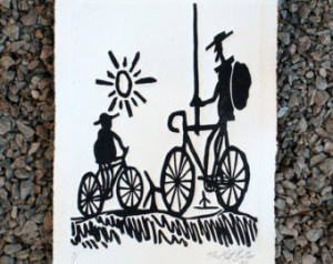 Don Quixote Bike Linocut Print