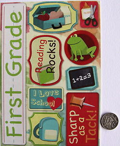 Scrapbooking-Pack-176-9-LARGE-FIRST-GRADE-SCHOOL-SAYINGS-STICKERS