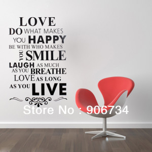 New Free Shipping Love Happy Smile Live Quote Removable Vinyl Decal ...