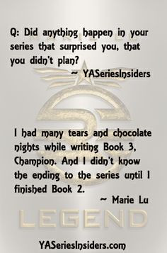 What happened in the Legend series that Marie Lu didn't plan? More