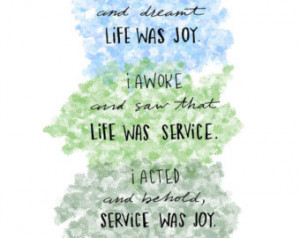Service quote, inspirational quote, Tagore, sleep, dream, act. 5x7 ...