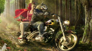 funny wolf eating little red riding hood