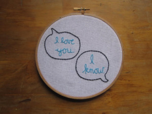 love you I know embroidered Star Wars quote by Saganomics, $14.00