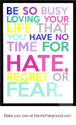 ... YOUR LIFE THAT YOU HAVE NO TIME FOR HATE, REGRET OR FEAR. Framed Quote