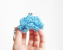 Mini Baby Blue Petal Purse - handma de cute ruffle crochet tiny flower ...