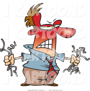 Vector Cartoon Clip Art Angry Red Faced Man Holding Torn