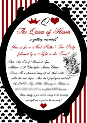 Queen of Heart tea party invitation card from Red Dove Designs