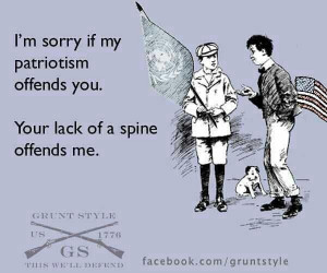 sorry if my patriotism offends you. Your lack of spine offends me.