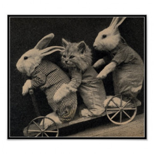 Vintage Sepia Bunnies And...