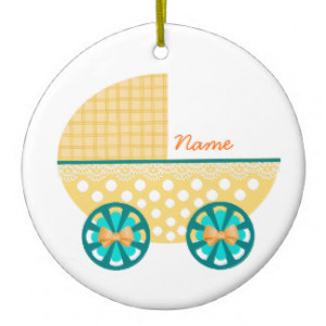Yellow and Teal Pram with Peter Pan Quote Double-Sided Ceramic Round ...