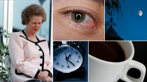 Images of sleep and wakefulness, Mrs Thatcher napping, black coffee ...