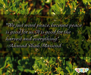 We just want peace, because peace is good for us. It is good for the ...