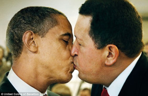... President Barack Obama and Venezuelan President Hugo Chavez kissing
