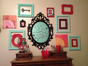 Teal and red empty frames collage