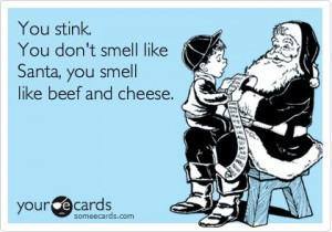 ... You stink. You don't smell like Santa, you smell like beef and cheese