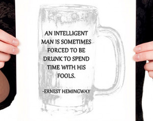 Ernest Hemingway Drinking Quote wit h Beer Mug Print (Black and White ...