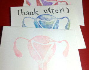 Hand-stamped Thank You Card - Uterus - blank inside or custom message