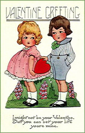 valentines day cards vintage greetings boy giving girl a heart Free ...