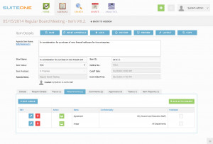 Creates an agenda item, gives details, and initiates approval process.
