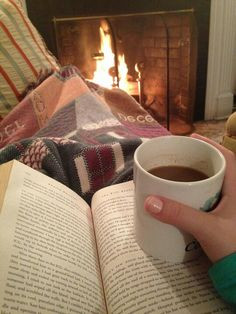 coffee, a blanket, a roaring fire, and a book More