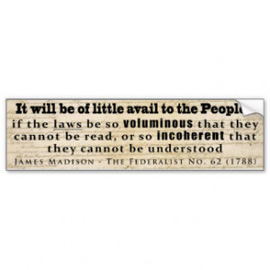 James Madison The Federalist No. 62 (1788) Car Bumper Sticker