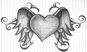 love heart drawings with wings
