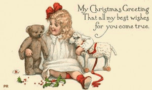 Vintage Girl Teddy Bear Toys Merry Christmas Card Greetings icon icons ...