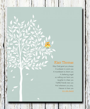 ... , owl in Tree, Baptismal Gift, Religious, Wall poster art 8 x 10