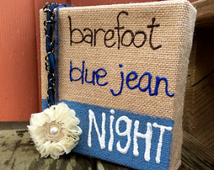 Barefoot Blue Jean Night - Mixed Me dia Collage Wrapped Burlap Canvas ...