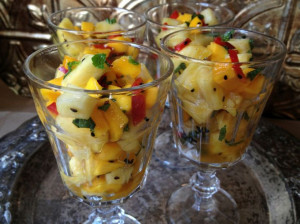 Fruit Salad in wine glasses