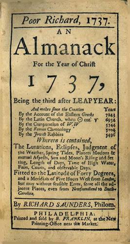 Ben Franklin publishes first Poor Richard's Almanack