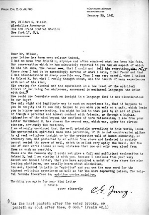 History -- Dr. Carl Jung's Letter To Bill Wilson, Jan 30, 1961