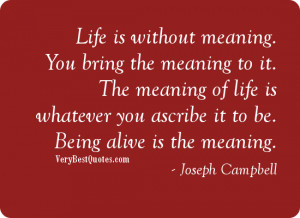 Life is without meaning. You bring the meaning to it. The meaning of ...