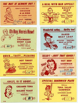 Specials Cards: A selection of daily specials from the 1950s.