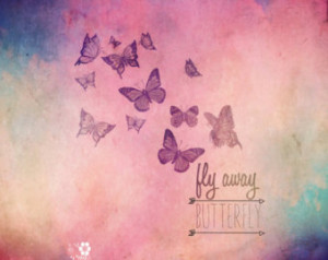 Fly Away Butterfly Nature Typograph y Vintage Design Print - Whimsical ...