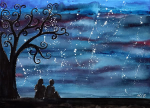 art, blue, couple, dream, friendship, love, night, star, stars, tree ...