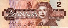 On a Canadian two dollar bill, the flag flying above the Parliment ...