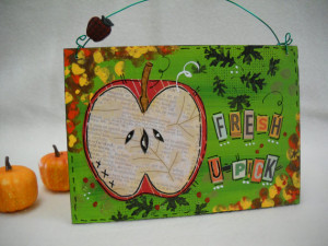 Apples autumn fall harvest art wooden signs original mixed media ...