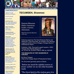 TECUMSEH Shawneed Indian Chief Warrior Speech Massacre at Fort ...