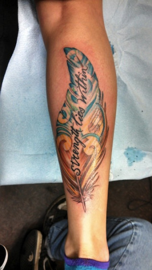 feather quote calf leg tattoos egodesigns