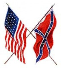 Picture of the Union and Confederate flags crossed, as a symbol of ...