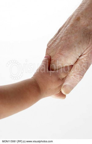 Grandfather and granddaughter holding hands