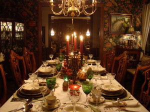 Elegant Thanksgiving dinner table.