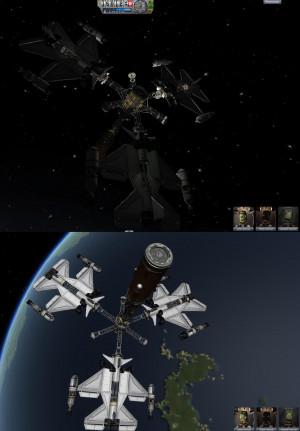 93 tonnes, 295 parts, orbiting at 150km with three SSTO planes docked ...