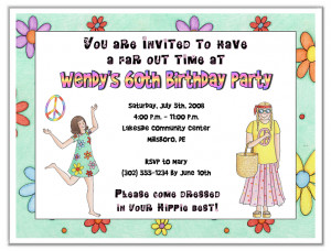 hippie 60 s 70 s retro birthday party invitations hippie 60 s 70 s ...