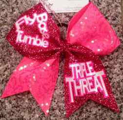 ... BASE TUMBLE TRIPLE THREAT Pink Glitter and Hot Pink Sequins Cheer Bow